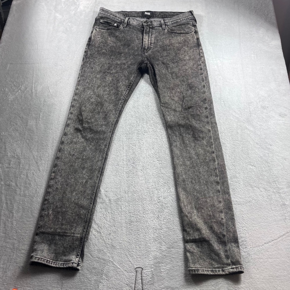 Paige Lennox Slim Fit Jeans Mens 33 Gray Acid Wash Stretch Denim Pants